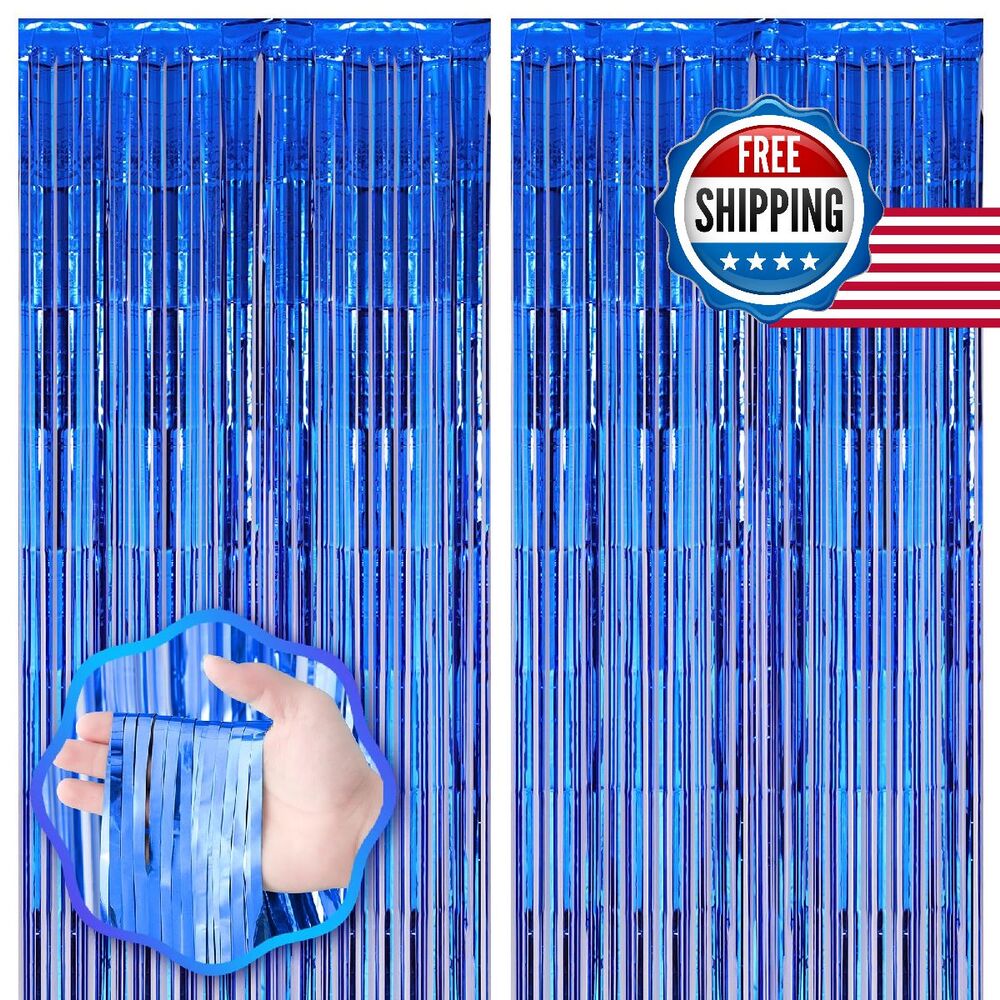 Blue Foil Fringe Backdrop Curtains (2 pack) Tinsel Streamers Party Decor